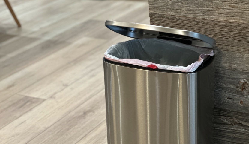 trash can - the amazon basics rectangular soft-close lid slowly lowers and...