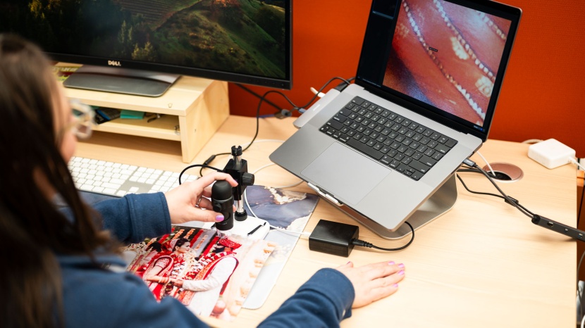 we compared detailed images under a microscope.