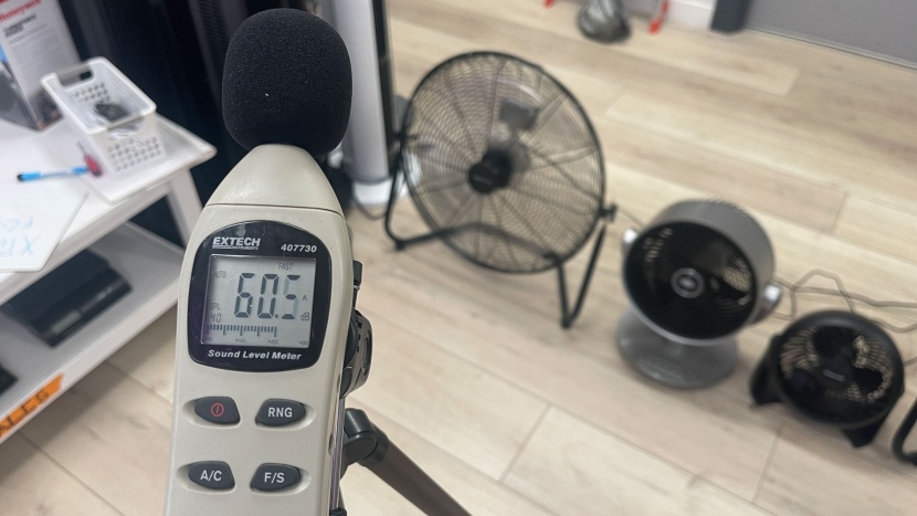 floor fan - we measured the sound level of each fan at different speeds using a...