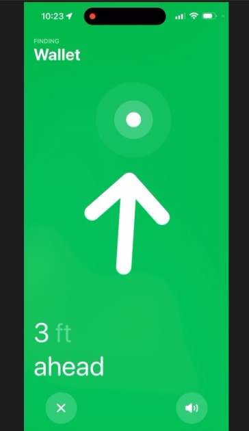 the airtag has an arrow and green screen to guide you into your...