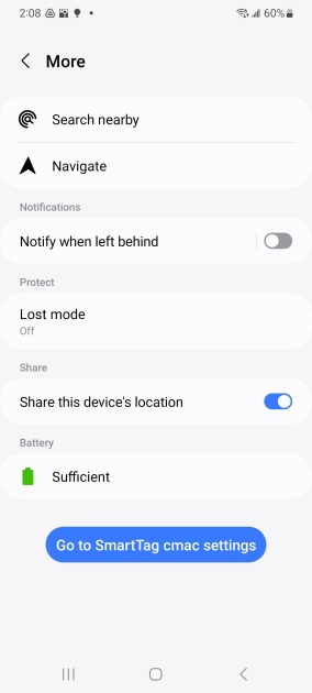 the view from the smartthings app of the smarttag2.