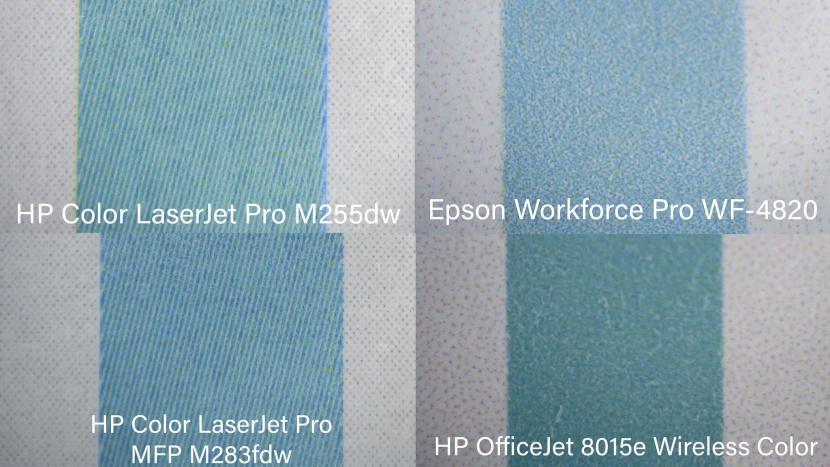 hp color laserjet pro m255dw - you&#039;ll notice a teal tint to the blue test strip produced by the hp...