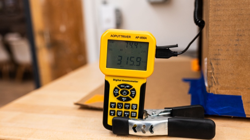 we used an anemometer to find the air volume each fan can transfer.