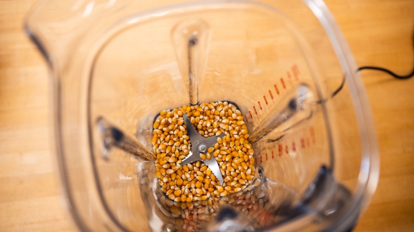 to make cornmeal, we started with a small amount of corn kernels.