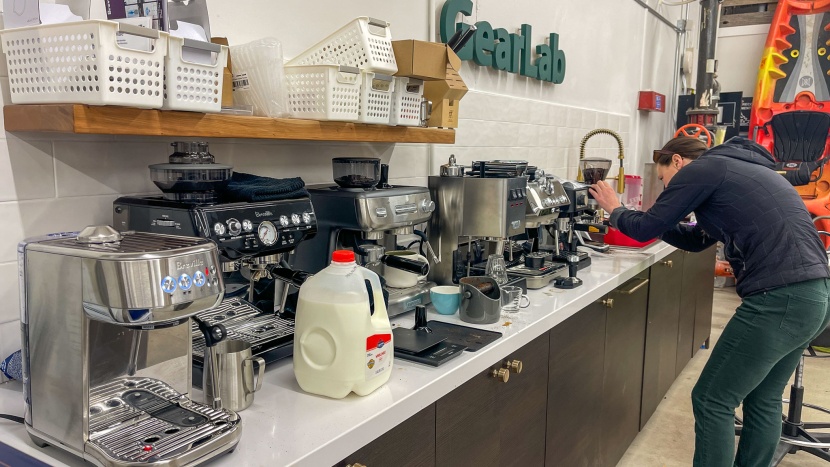 espresso machine - our own little coffee shop. slowly dialing in each machine before...