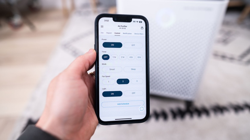 users can control the power, timer, mode, fan speed, and nightlight...
