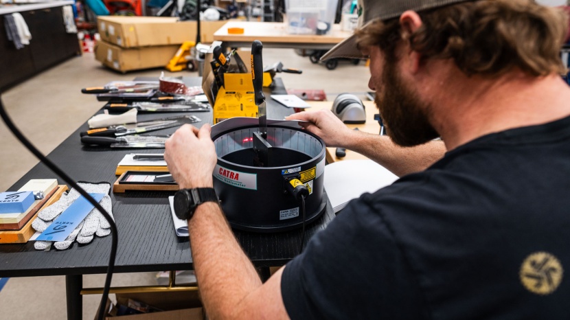 here, we use a goniometer to measure the bevel angle after dulling...