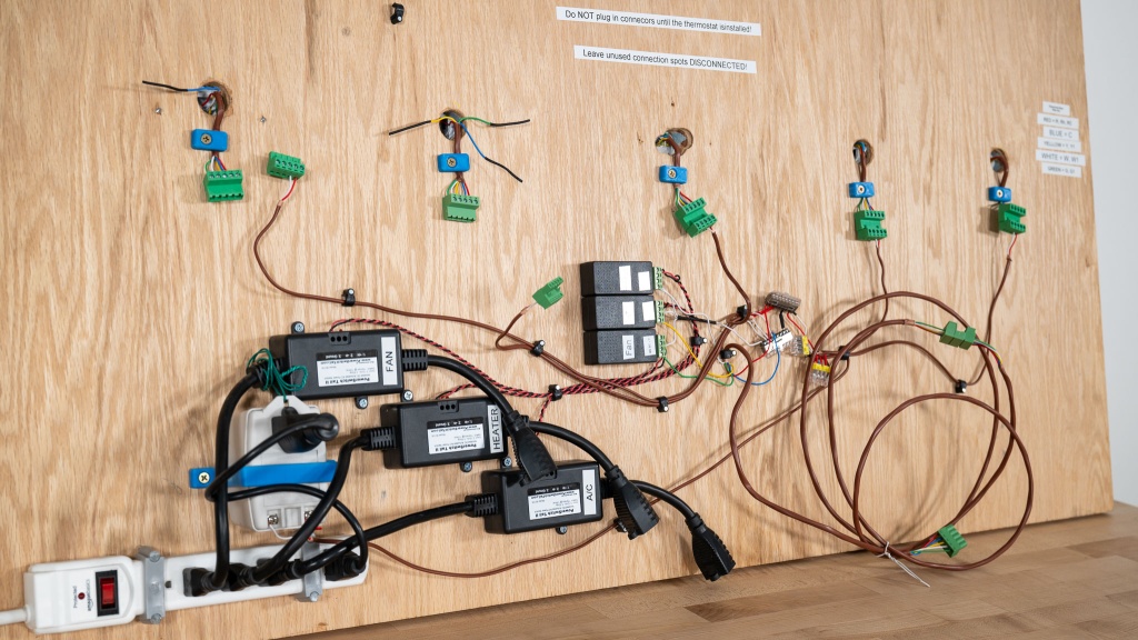 thermostat - the backside of our testing board exposes the wiring to lights, fan...