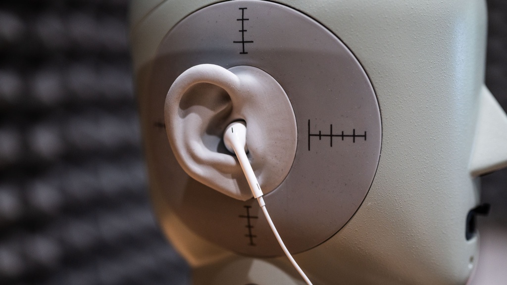 apple earpods - usb-c - the usb-c appleearpods tucked into the ears of our testing rig...