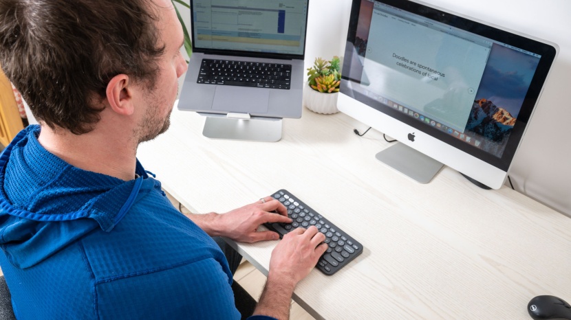 logitech pebble keys 2 k380s - here's an overview look of one of our testers at work. we weren't...