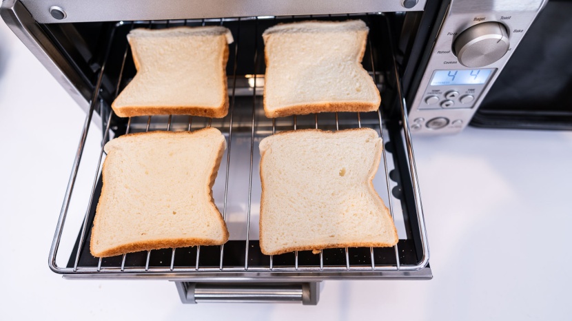 breville mini smart oven - the mini easily handles four slices of white bread.