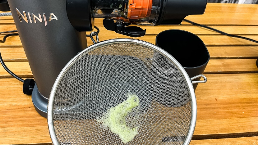 ninja never clog cold press - notice the minimal foam caught when juicing celery with the ninja...