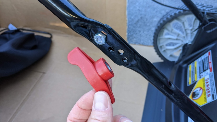 the mower was supposed to arrive with two red knobs to let you...