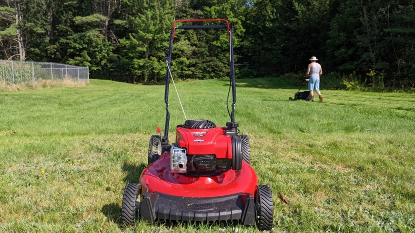 troy-bilt tb110 - the sturdy steel deck helps this mower track changes in terrain...