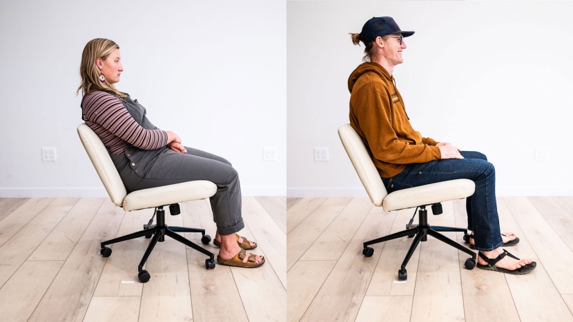 edx armless criss cross chair with wheels - this side-by-side comparison shows how this chair fits two different...