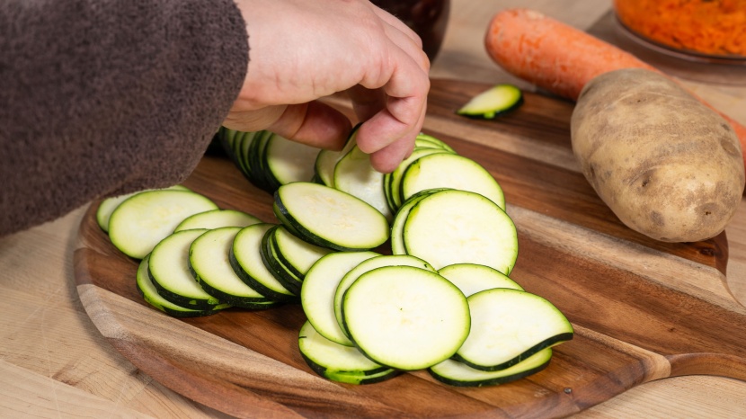 food processor - picture perfect zucchini slices from some of our slicing testing.