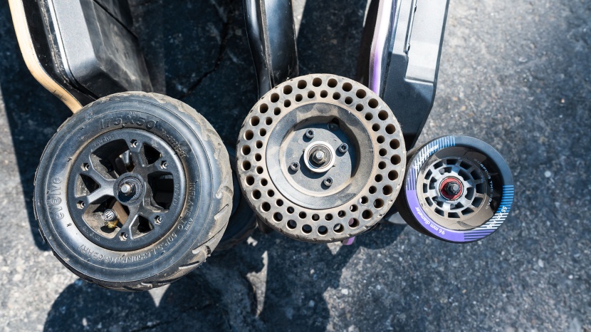 electric skateboard - when you consider wheel size, imagine how well differently sized...