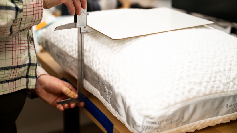 measuring the thickness of a brand new pillow