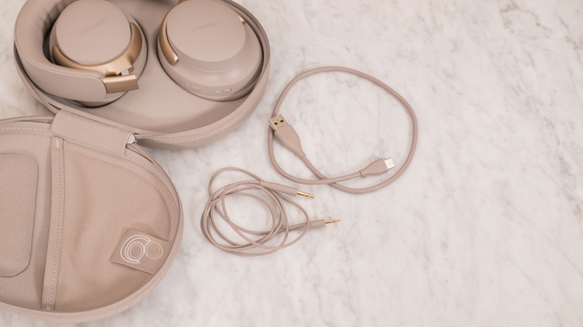 bose quietcomfort ultra headphones - the included case, charging cable, and audio cable are color-matched...