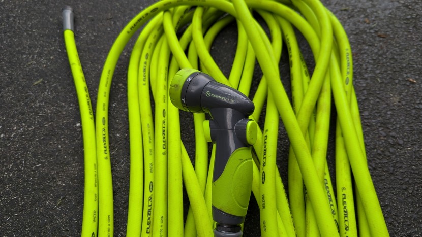 garden hose - the included nozzle is a nice touch, but the push button tends to...