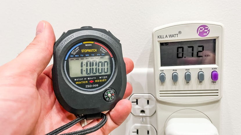 window air conditioner - by measuring energy consumption during our 1-hour cooling room test...