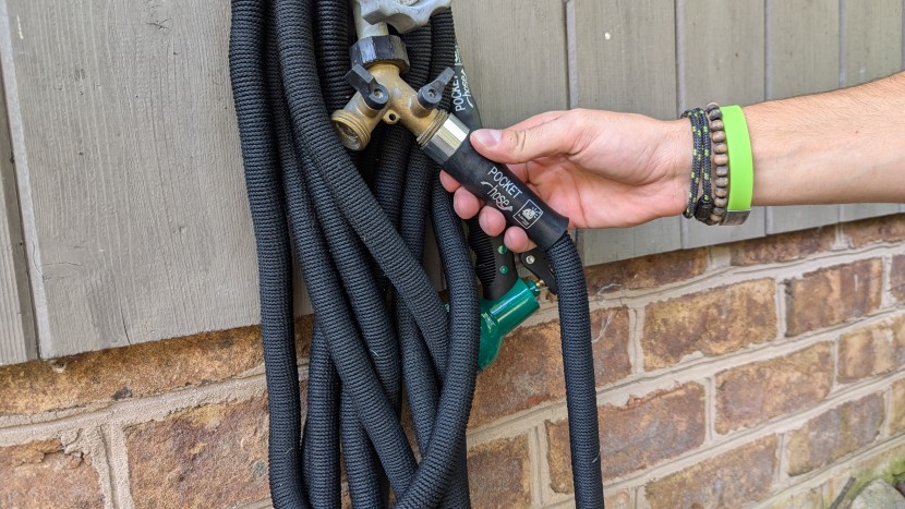 expandable hose - the pocket hose is relatively easy to screw onto the spigot.