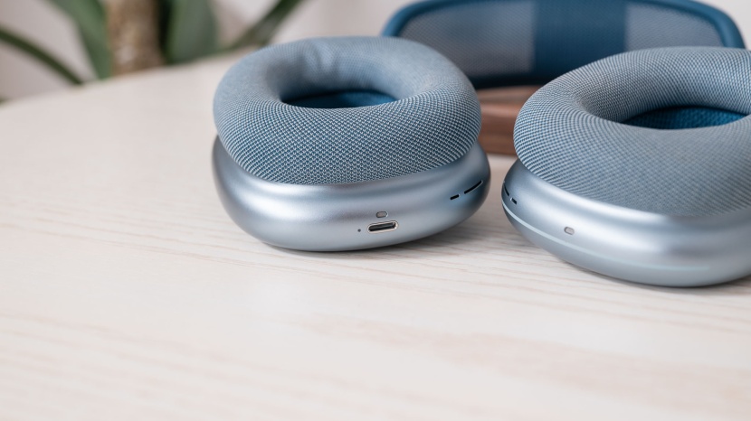 apple airpods max - the 2020 max charges via a lightning to usb-c cable (shown here)...