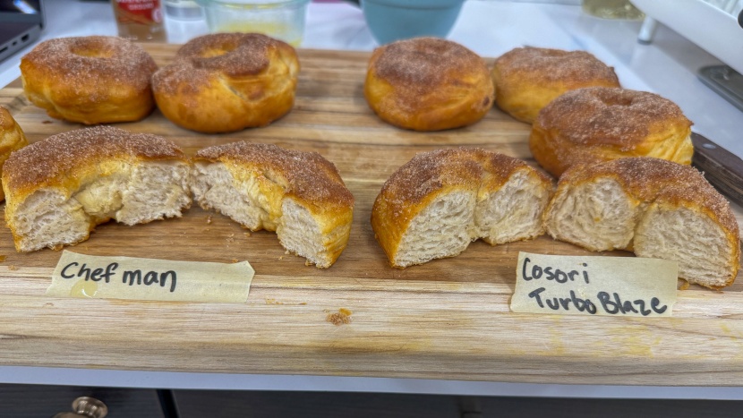 the chefman produced golden-brown donuts, though they stuck to the...