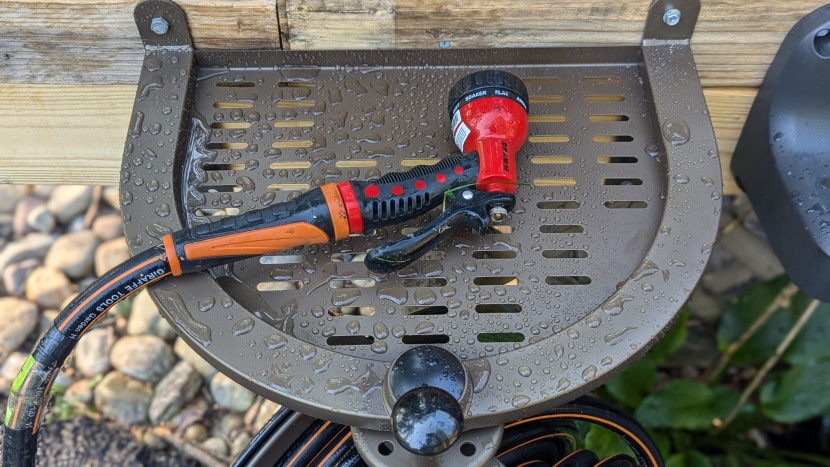 hose reel - a wide mounting bracket provides stability, and the all metal shelf...