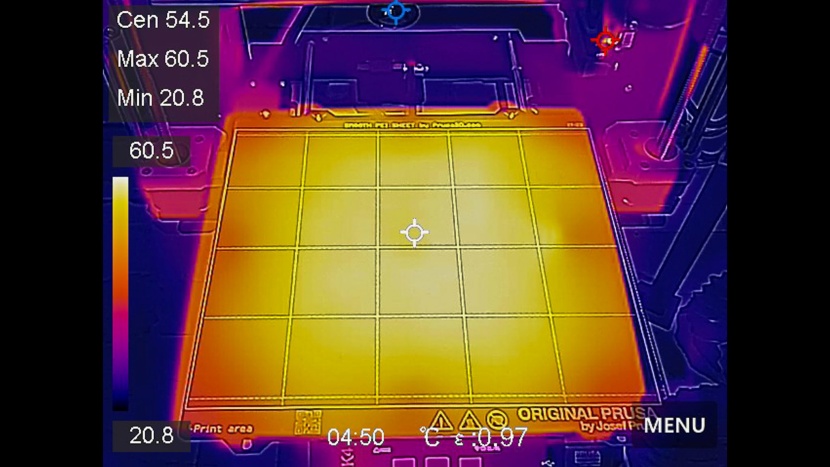 prusa mk4 - thermal imaging shows some cooler spots on the bed, but we found it...