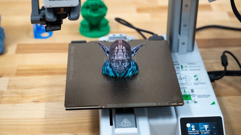 bambu lab a1 mini - one of our favorite fun prints, yoda, seen here in as completed with...