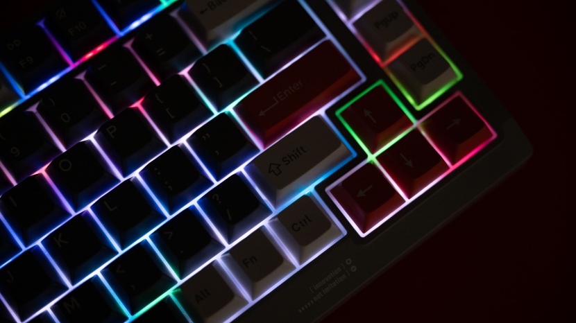 nuphy field75 he - a close-up of the field75 he's south-facing lights, as opposed to...