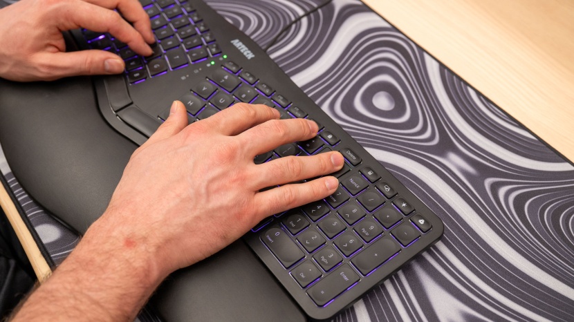 keyboard - a slightly tented design and a supportive wrist rest help to keep...