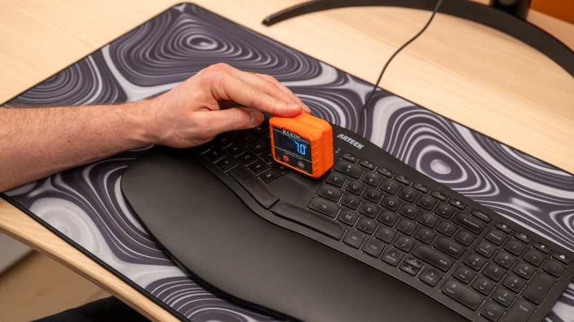 arteck ergonomic wired keyboard - a slight split in the keyboard and an approximate 7&deg; tenting will...