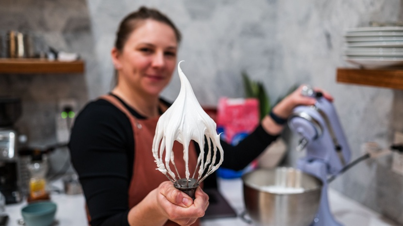 the kitchenaid artisan produced silky smooth, stiff peaks using a...
