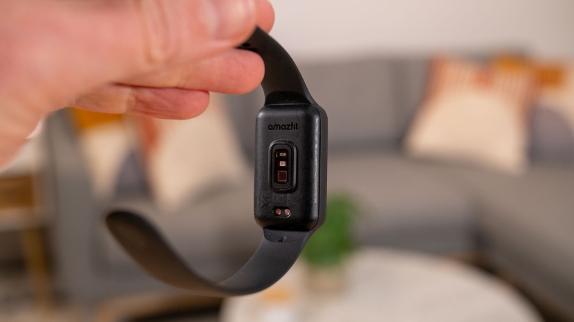 amazfit band 7 - the sensors are located in the slightly raised hub on the bottom of...