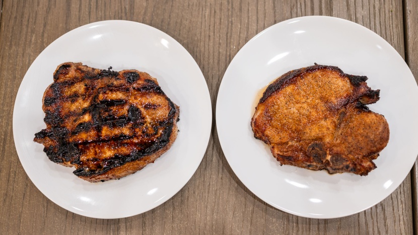 chefman compact - the chefman (right) does a good job of evenly browning meat.