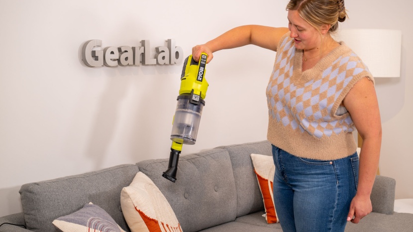 cordless stick vacuum - the awkward angle of the ryobi&#039;s attachment paired with its...