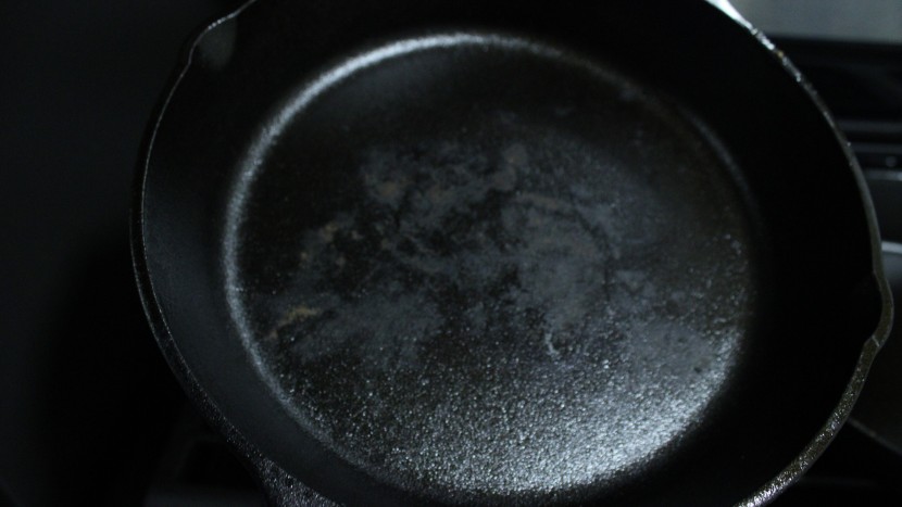 cast iron skillet - this kind of cloudy residue is a good sign that your pan is due for...
