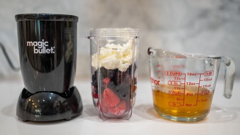 nutribullet magic bullet - prepped and ready to blend a refreshing berry smoothie.
