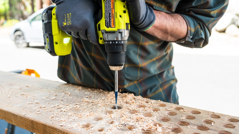 ryobi one+ hp 18v brushless cordless 1/2 in. drill/driver pbldd02k1 - drilling 1&quot; holes was an easy portion of the drill&#039;s cycle test.