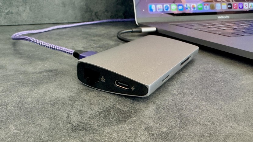 usb hub - the satechi aluminum tapers to a wedge and places its most commonly...