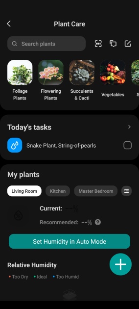 levoit plant care portion of app