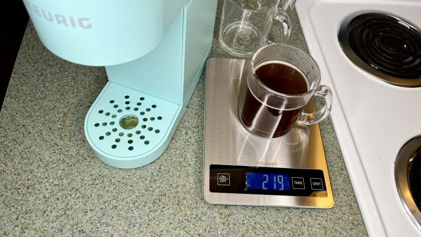 we tared the glass and weighed the liquid volume of each coffee we...
