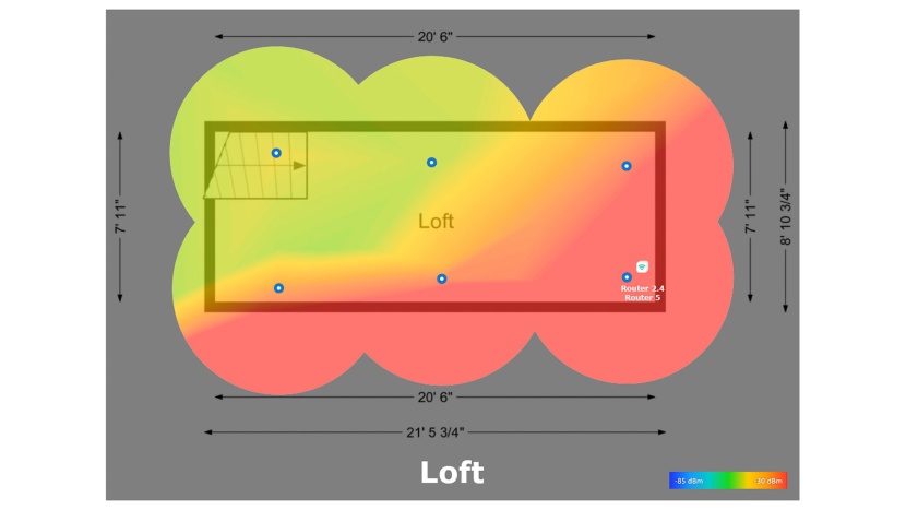 the above heatmaps show the signal range and strength of the eero 7...