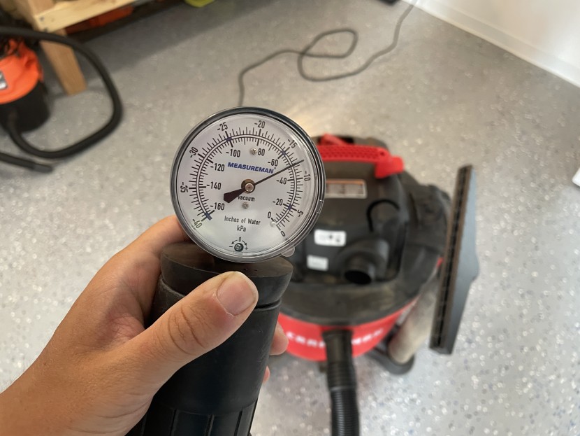 craftsman 16-gallon - suction power was measured using a water lift gauge.