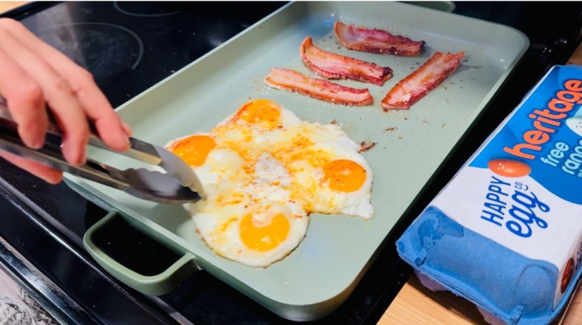 our place griddle pan - we could easily slide around eggs and bacon without any sticking...