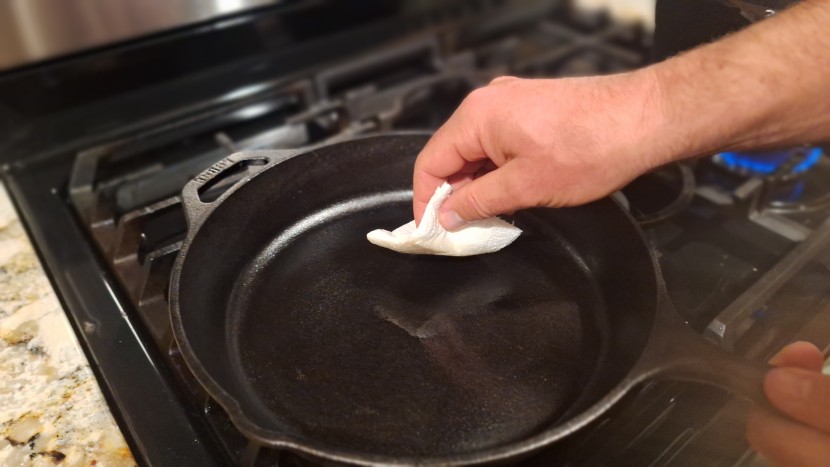 cookware set - some heat, a drop of oil and a paper towel to help spread it around...