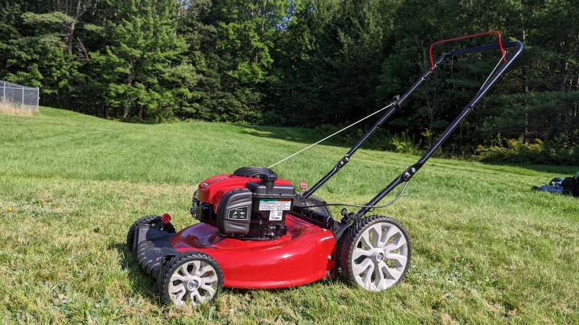 lawn mower - large rear wheels enable smooth pivot turns, which cuts down on...