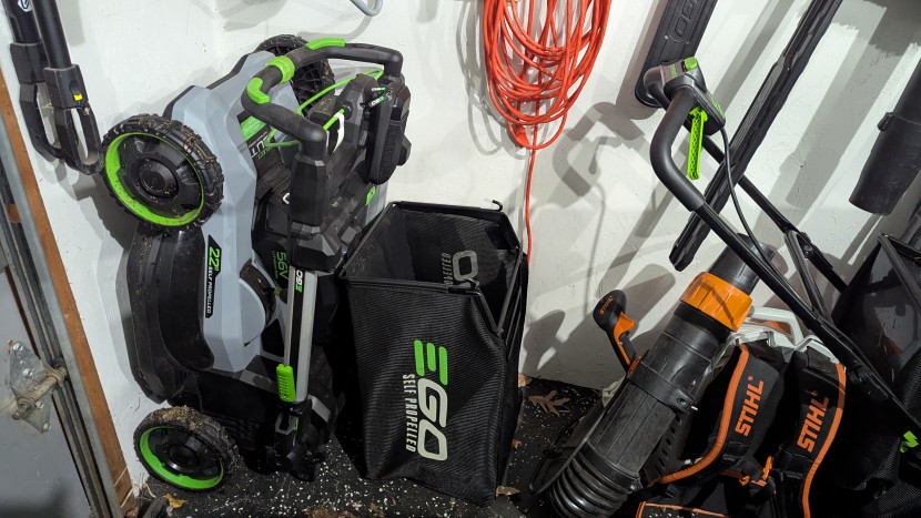 lawn mower - all three of the ego models fold nicely to store vertically, saving...